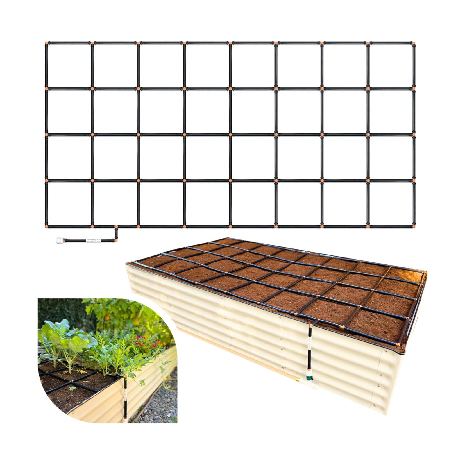 Garden Grid 4x8 | Irrigation System for Garden Bed Watering | Pre-Assembled | 2-Min Setup Garden Watering System;