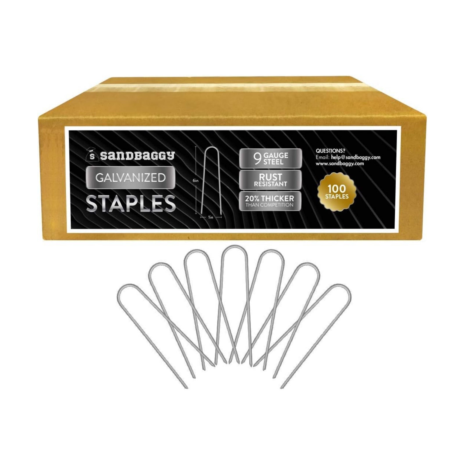 Sandbaggy Galvanized 6-Inch Landscape Staples | Industrial Grade 9 Gauge Steel | Also Called Fabric Pins, Garden Earth