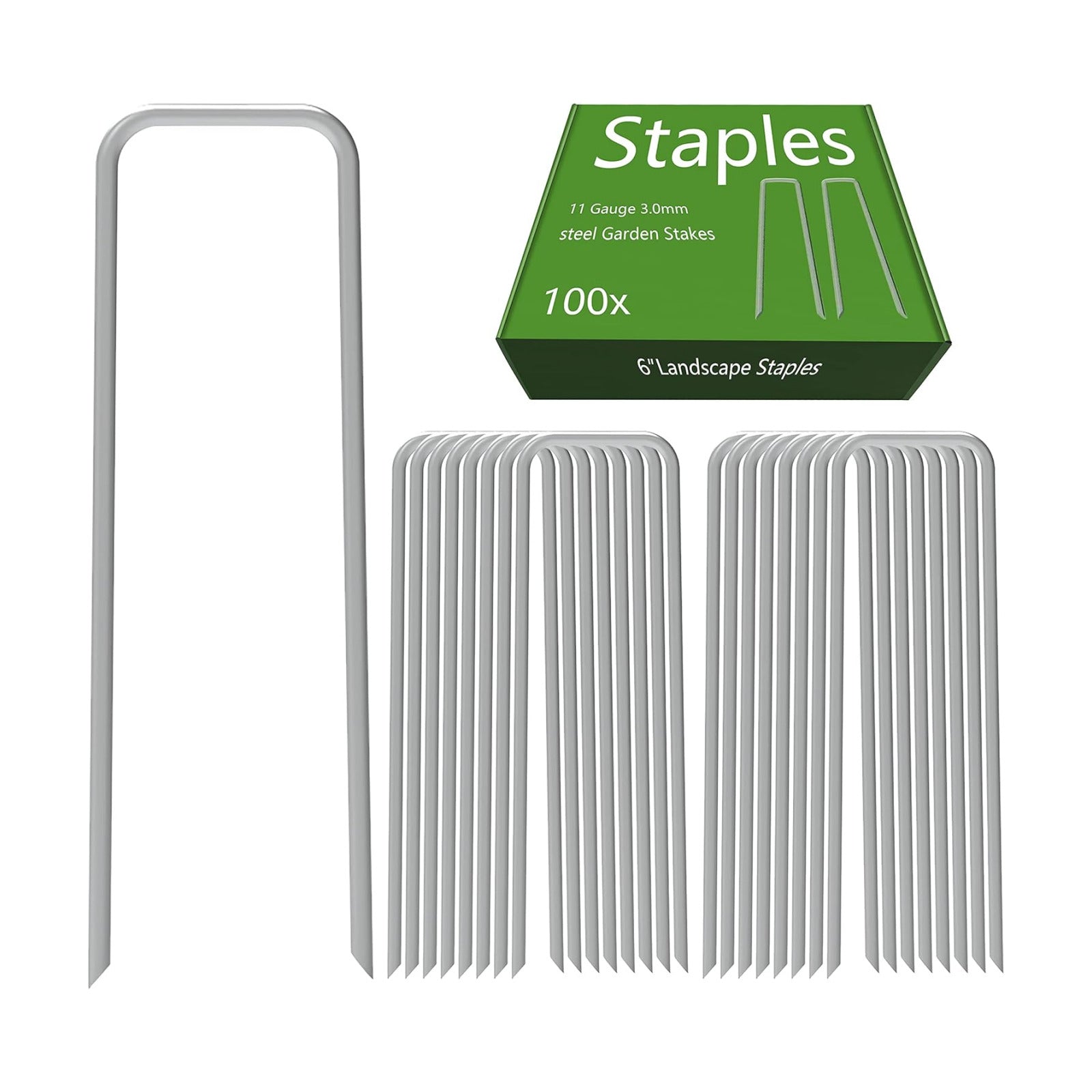 Landscape Staples 6 Inch Galvanized Anti-Rust Garden Stakes 11 Gauge | 100 Pack Sod Yard Pins Heavy Duty Lawn Stake for
