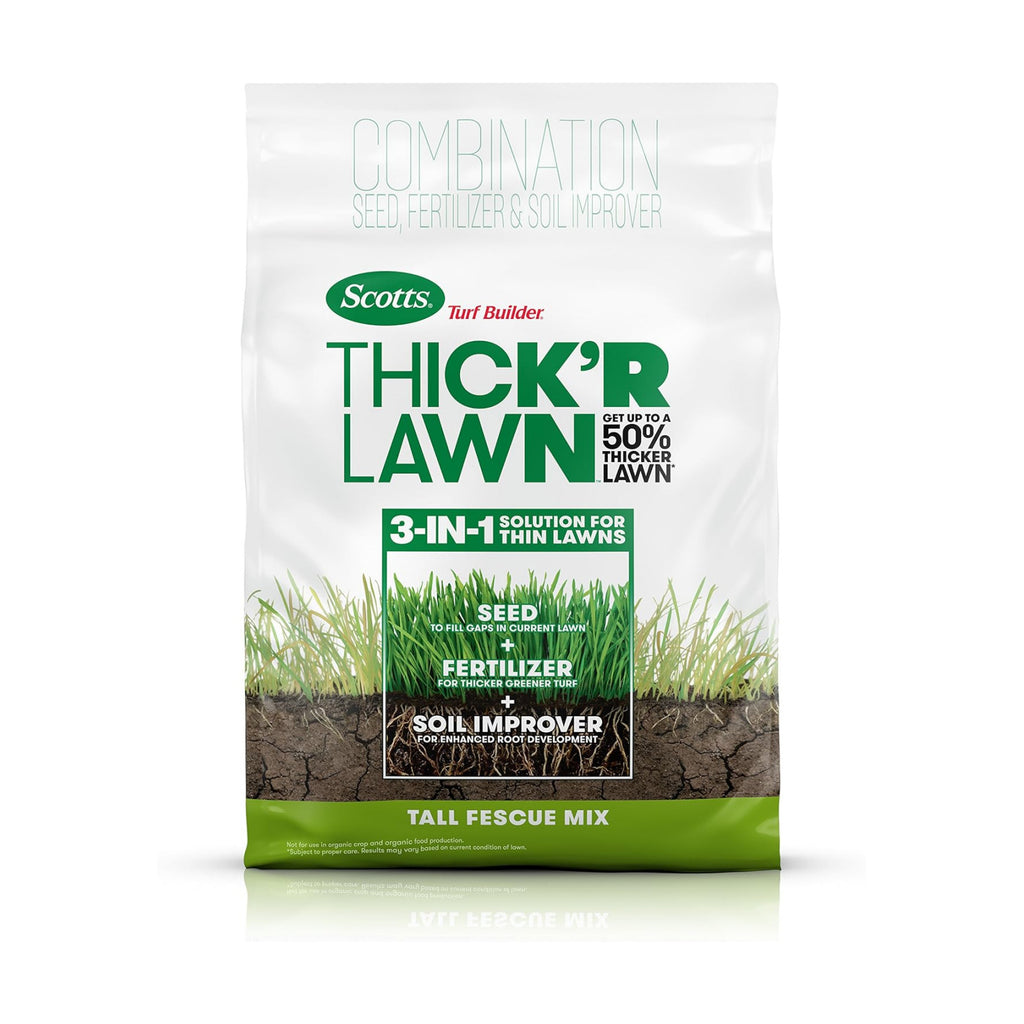 Scotts Turf Builder Thick'R Lawn Tall Fescue Mix, 40 lbs. | Combination Grass Seed, Lawn Fertilizer and Soil Improver