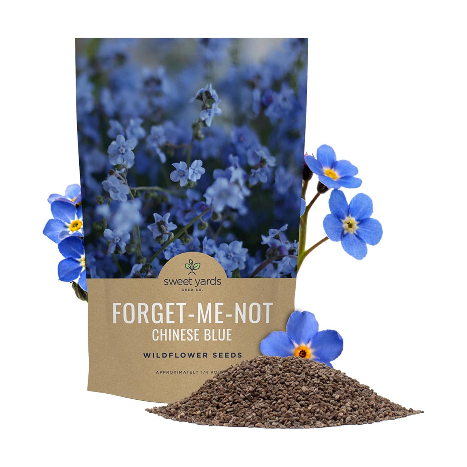 Chinese Forget Me Not Wildflower Seeds - Bulk 1/4 Pound Bag - Over 22,000 Open Pollinated Seeds - Blue Cynoglossum