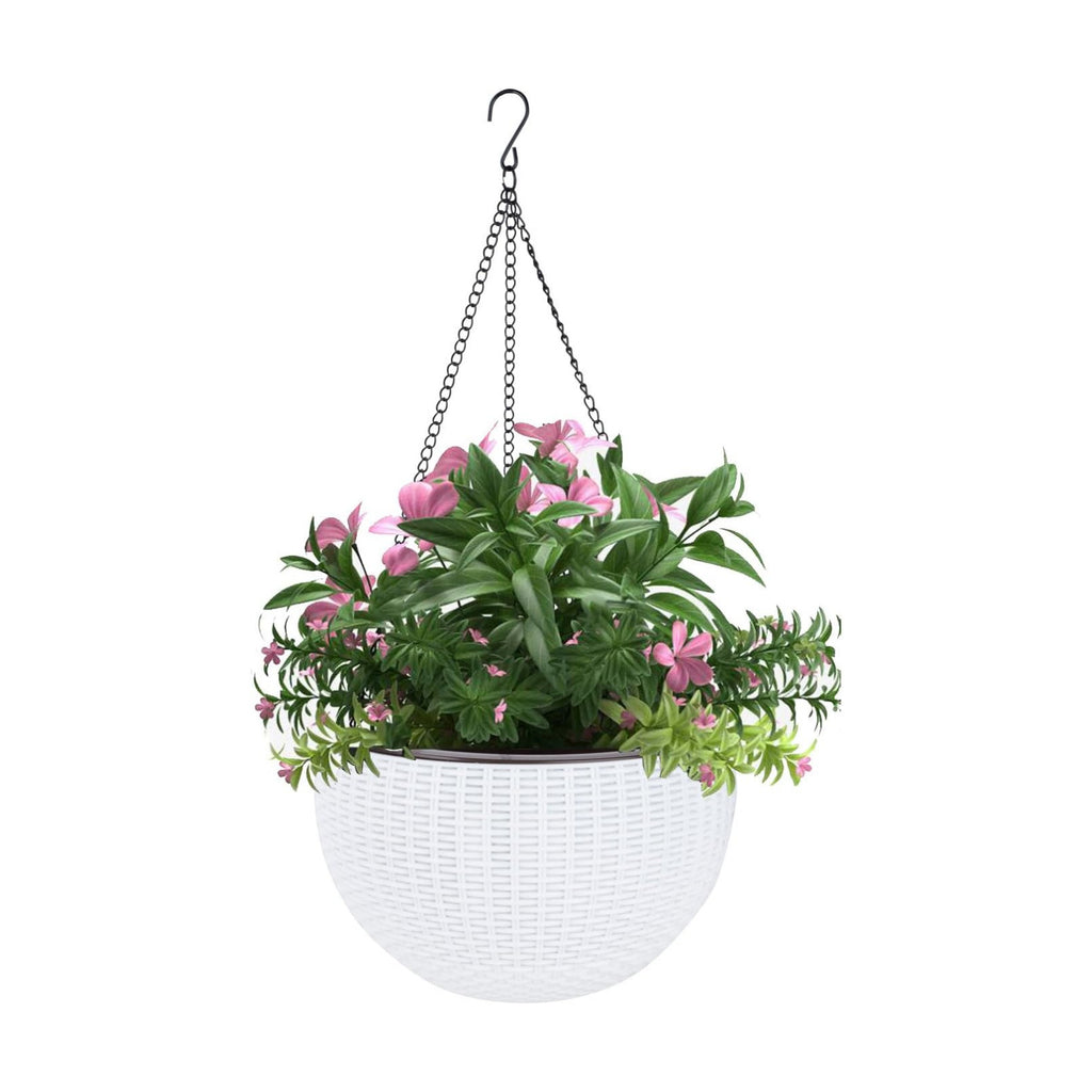 Vencer 11 Inch Round Resin Self Watering Hanging Basket,Water Indicator,Modern Decorative Planter Pot for All House