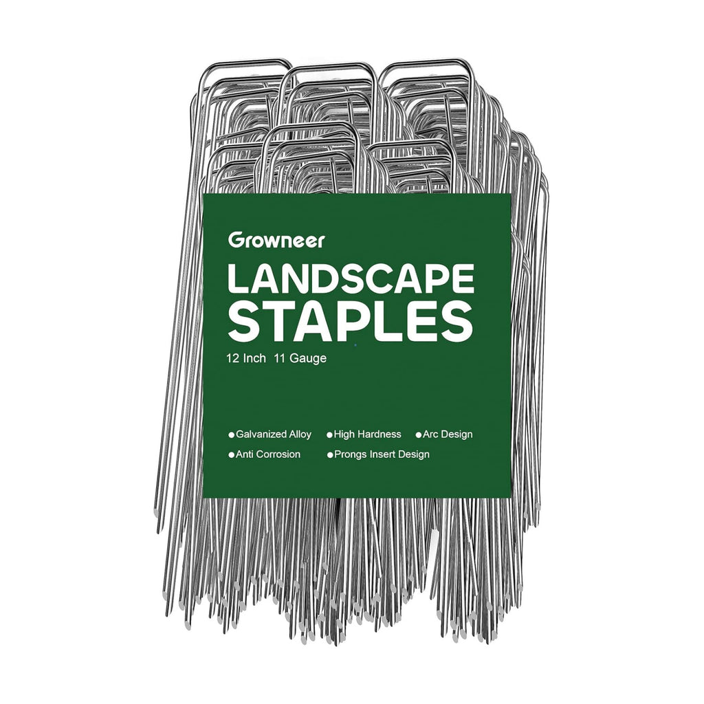 GROWNEER 50 Pack Landscape Staples 12 Inch 11 Gauge Heavy Duty Hot-Dip Galvanized Steel Garden Stakes U-Shaped Weed