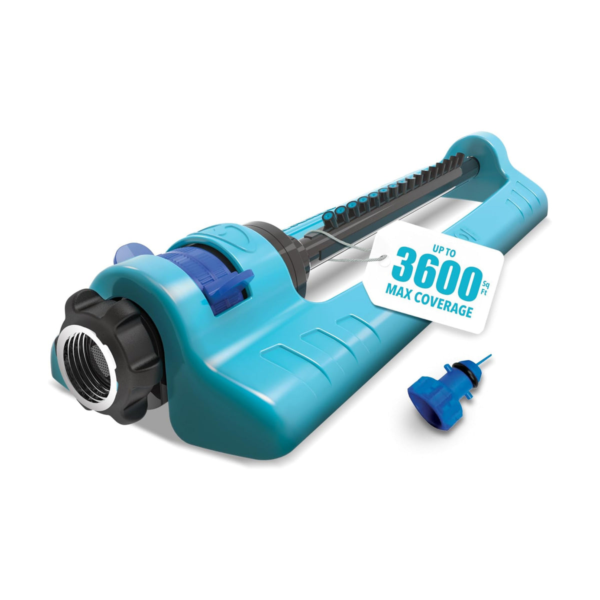 Aqua Joe Oscillating Sprinkler with Adjustable Spray, 16 Clog-Resistant Nozzles, Metal Base & 3600 Square Foot