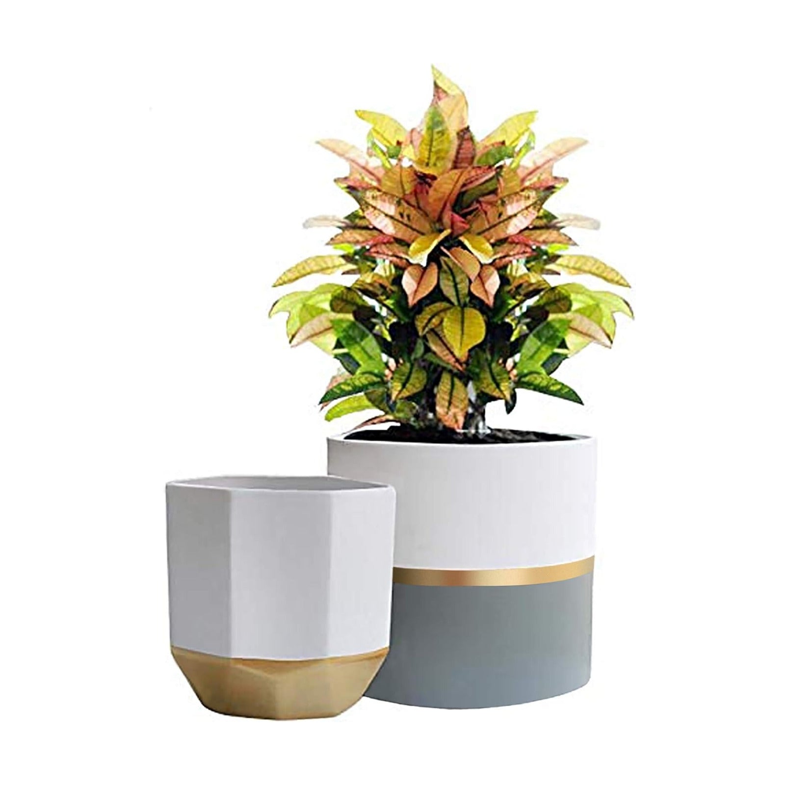 LA Jolie Muse Ceramic Flower Pots, 6.7 & 5.4 Inch Indoor Plant Pot Set of 2 | Modern Decorative Indoor Planters with