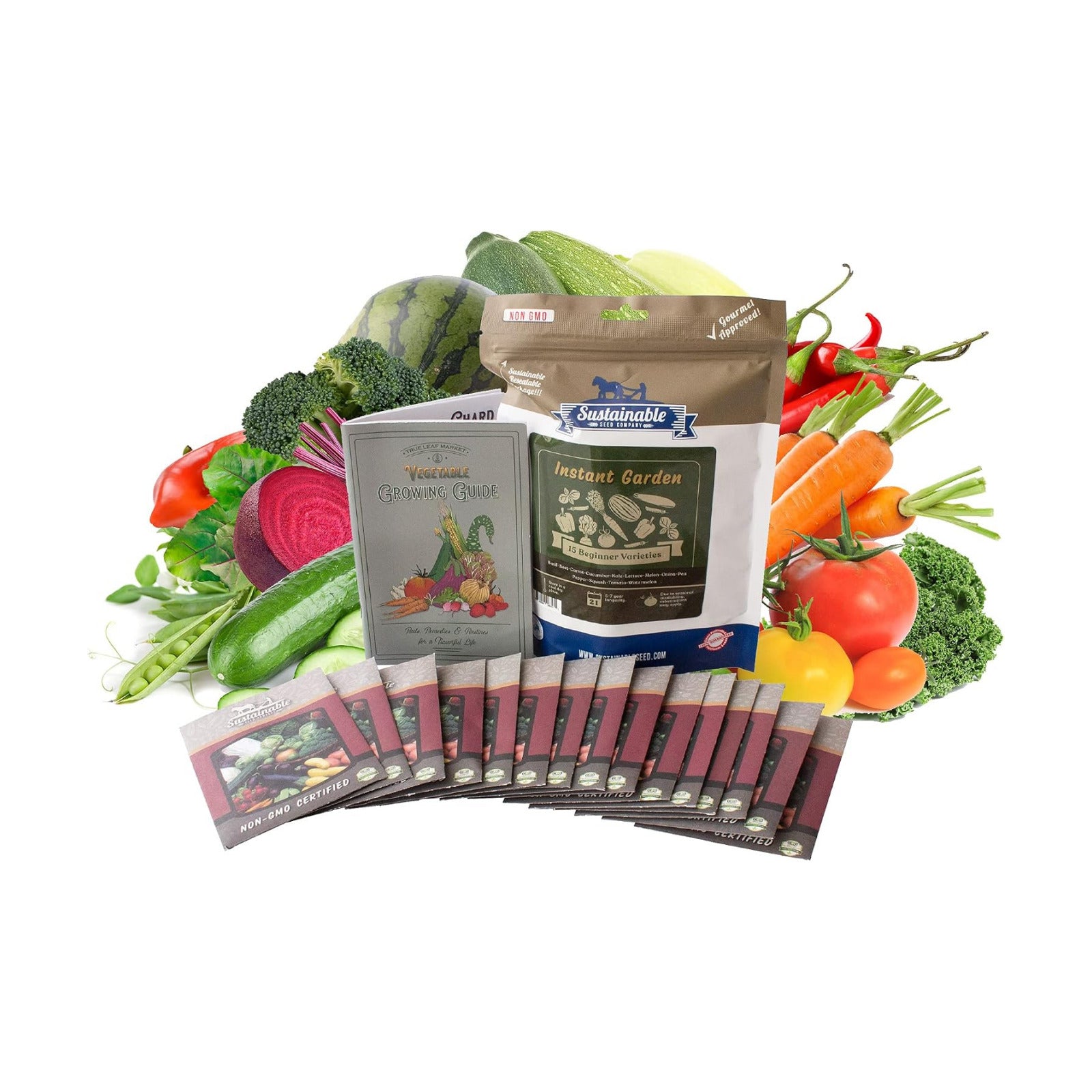 Sustainable Seed Co Instant Garden, Heirloom Vegetable Seed Collection, 15 | Variety Non GMO Heirloom Garden Vegetable