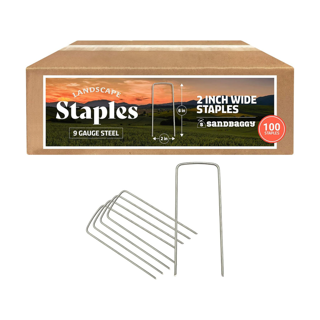 Sandbaggy 2 Inch Extra Wide Landscape Pins - Garden Staples Heavy Duty - Ground Cover Anchors - Lawn Nails - Garden