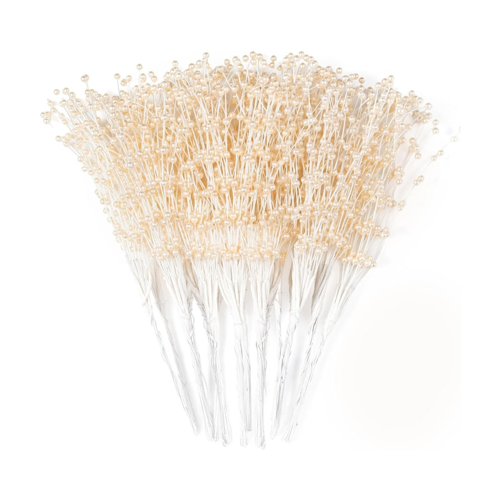 100 Pcs Floral Picks, Ivory Pearl Sticks Stems for Bridal Weddings Bouquets