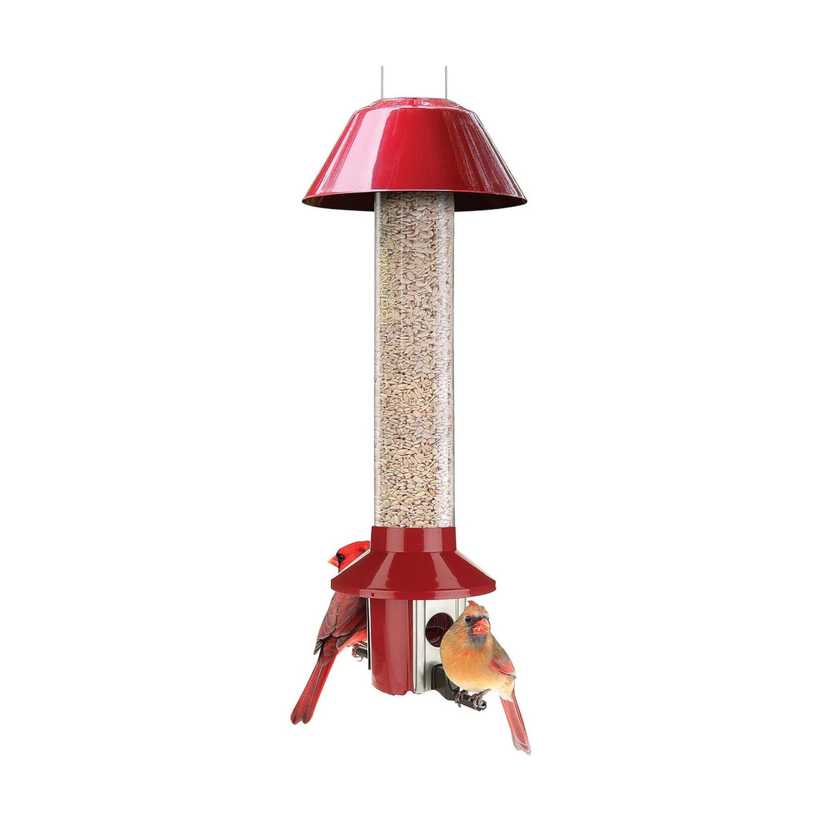 Roamwild PestOff Red Squirrel Proof Cardinal Bird Feeder Mixed Seed Sunflower Heart Version - RED - 3LBS Seed Capacity – 20.5”x7.5”x7.5” (w/Hanger)