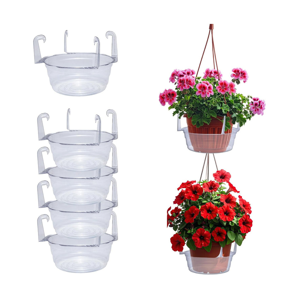 Curtis Wagner Plastics Hanging Basket Drip Pans (5-Pack) | Clear, Round (Diameter = Base 9", Top 12", Depth 3.75")