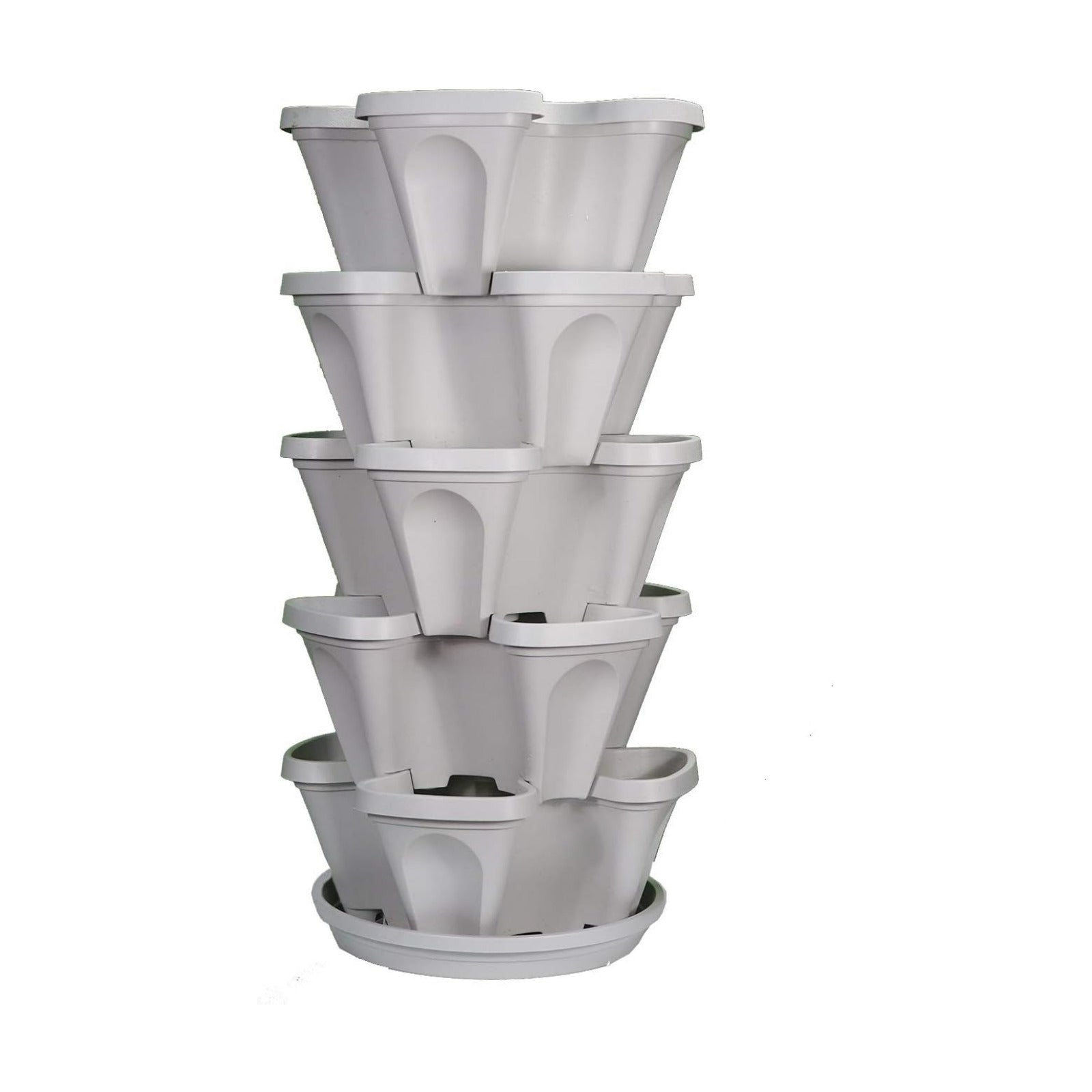 Mr. Stacky© 5-Tier 13 inch Wide - (Stone Color) Strawberry and Herb Garden Planter - Stackable Gardening Pots with 10