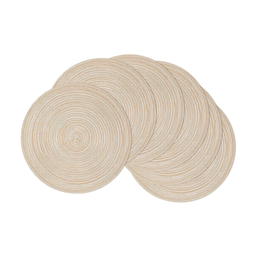 SHACOS 15 inch Round Placemats Set of 6, Cotton Polyester Woven Braided Place Mats, Washable Heat Resistant Circle Table Mats for Dining Table (Beige, 6)