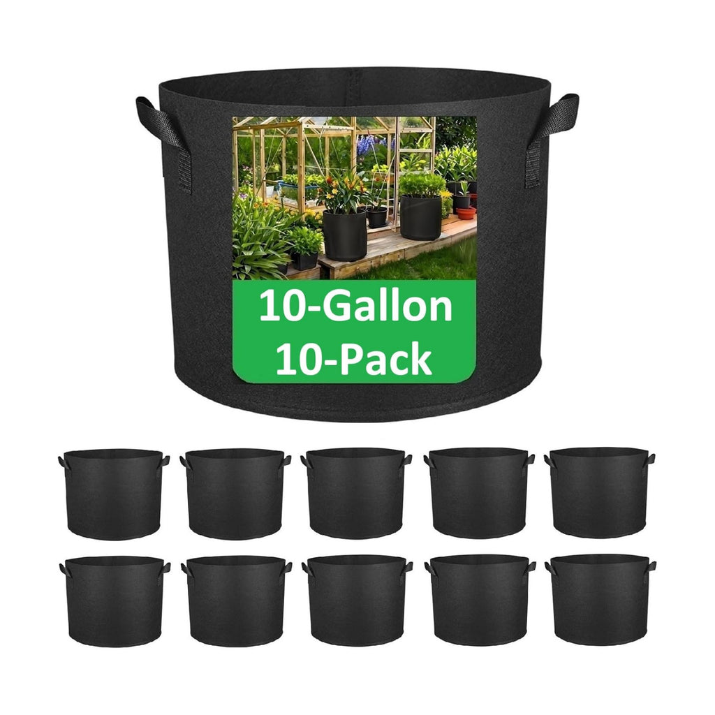 ANSLYQA 10-Pack 10-Gallon Grow Bags | Thickened Aeration Fabric Growing Pots Planters with Handles for Planting