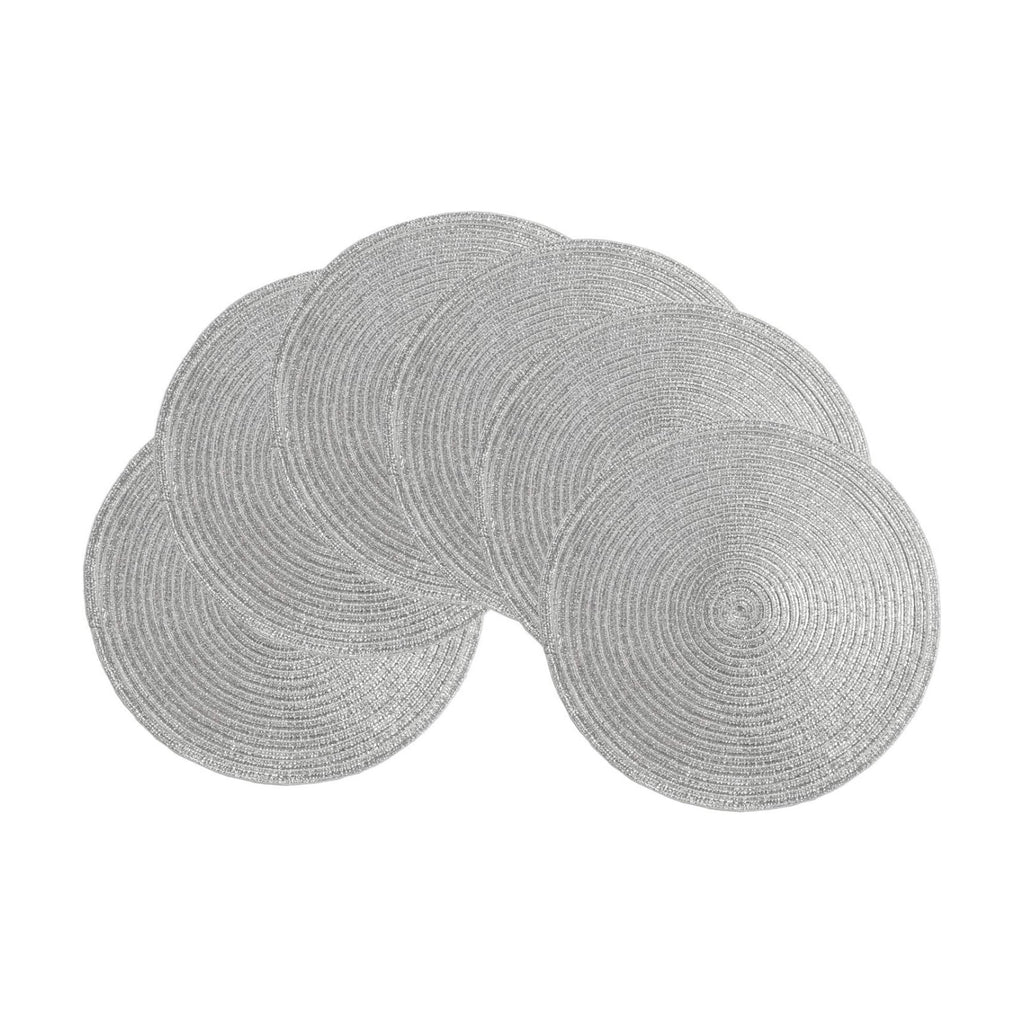 SHACOS Silver Glitter Round Placemats Set of 6 Sparkle Bling Place Mats Glitz Table Mats for Holiday Home Party Wedding Festive Table Decoration (6, Silver)