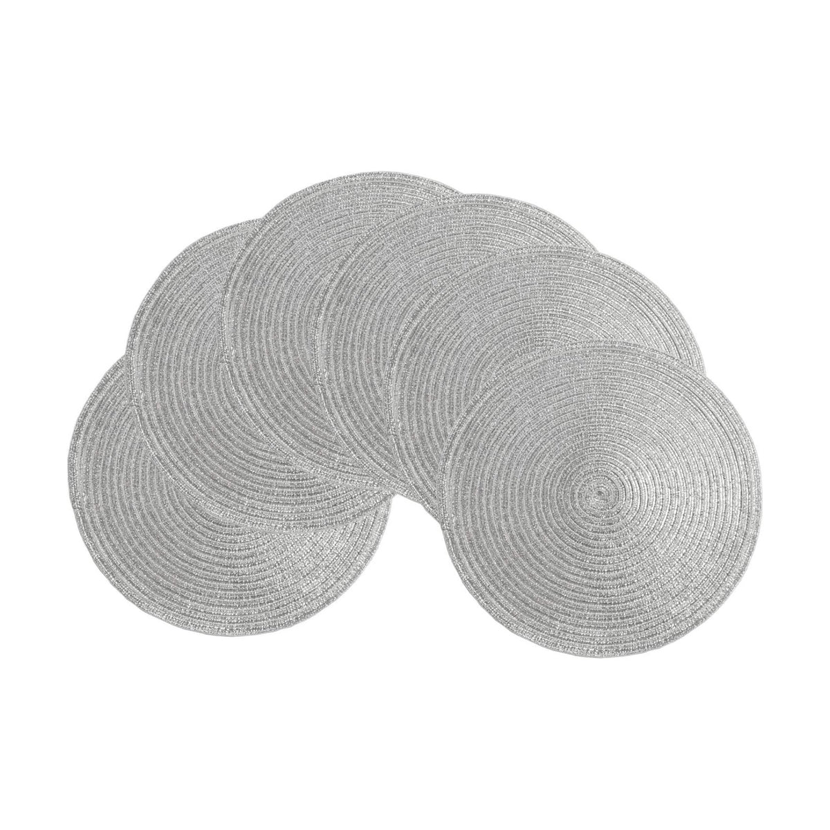 SHACOS Silver Glitter Round Placemats Set of 6 Sparkle Bling Place Mats Glitz Table Mats for Holiday Home Party Wedding Festive Table Decoration (6, Silver)