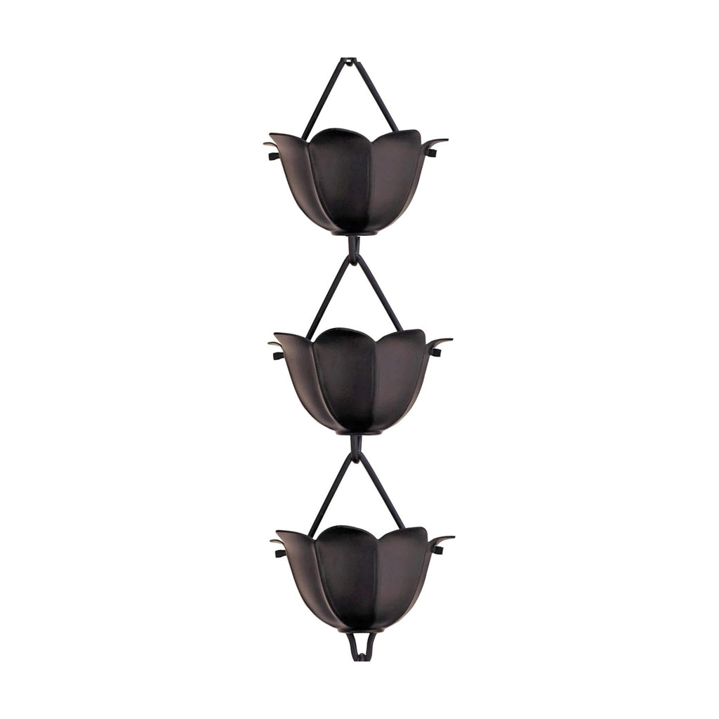 Monarch Rain Chains Aluminum Lotus Black Rain Chains for Gutters – 8.5 ft Black Decorative Rainchain Outdoor Durable