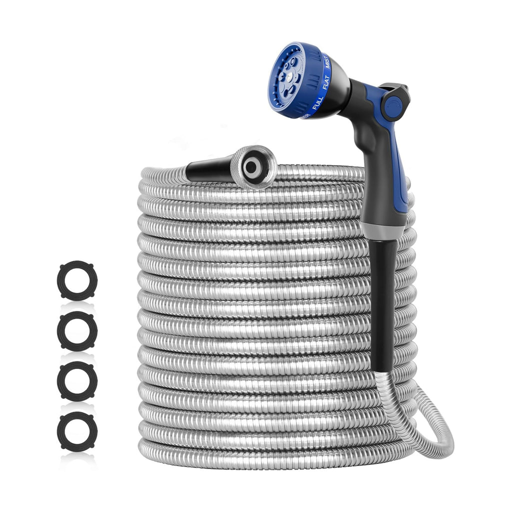 SPECILITE 50ft 304 Stainless Steel Metal Garden Hose with Nozzle | Puncture Resistant, Flexible, Never Kink & Tangle
