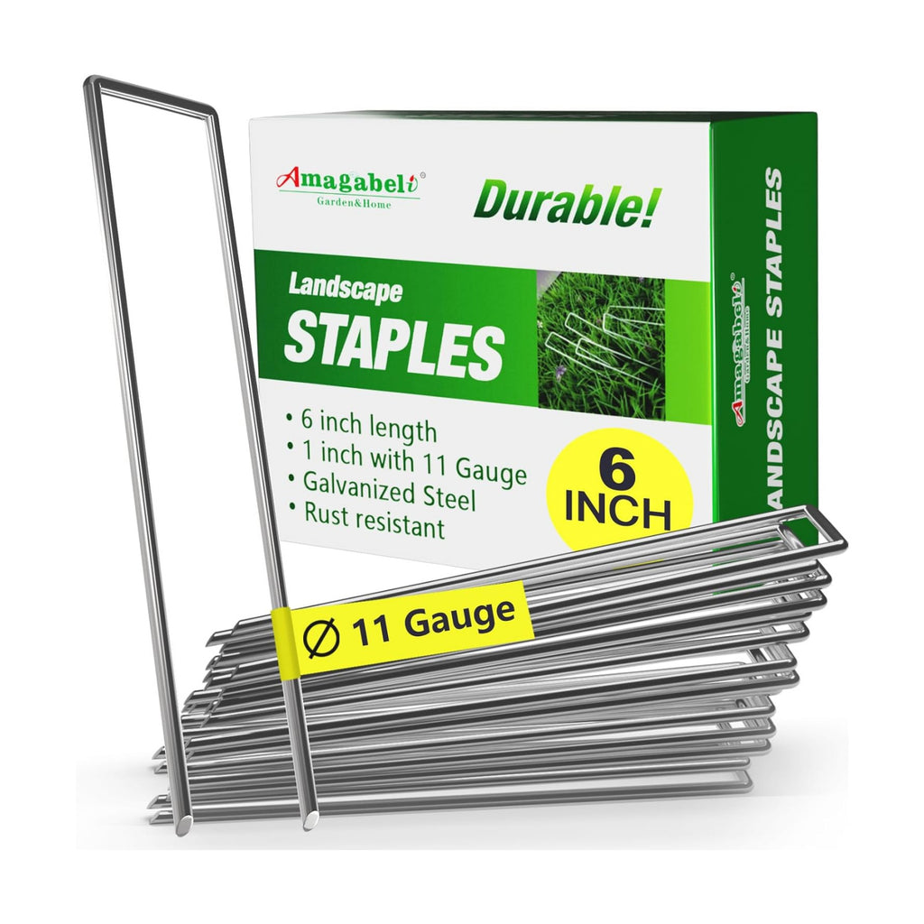 AMAGABELI 6 Inch 500 Pack Galvanized Landscape Staples 11 Gauge Anti-Rust Heavy Duty Garden Stakes Plant Cover Spikes