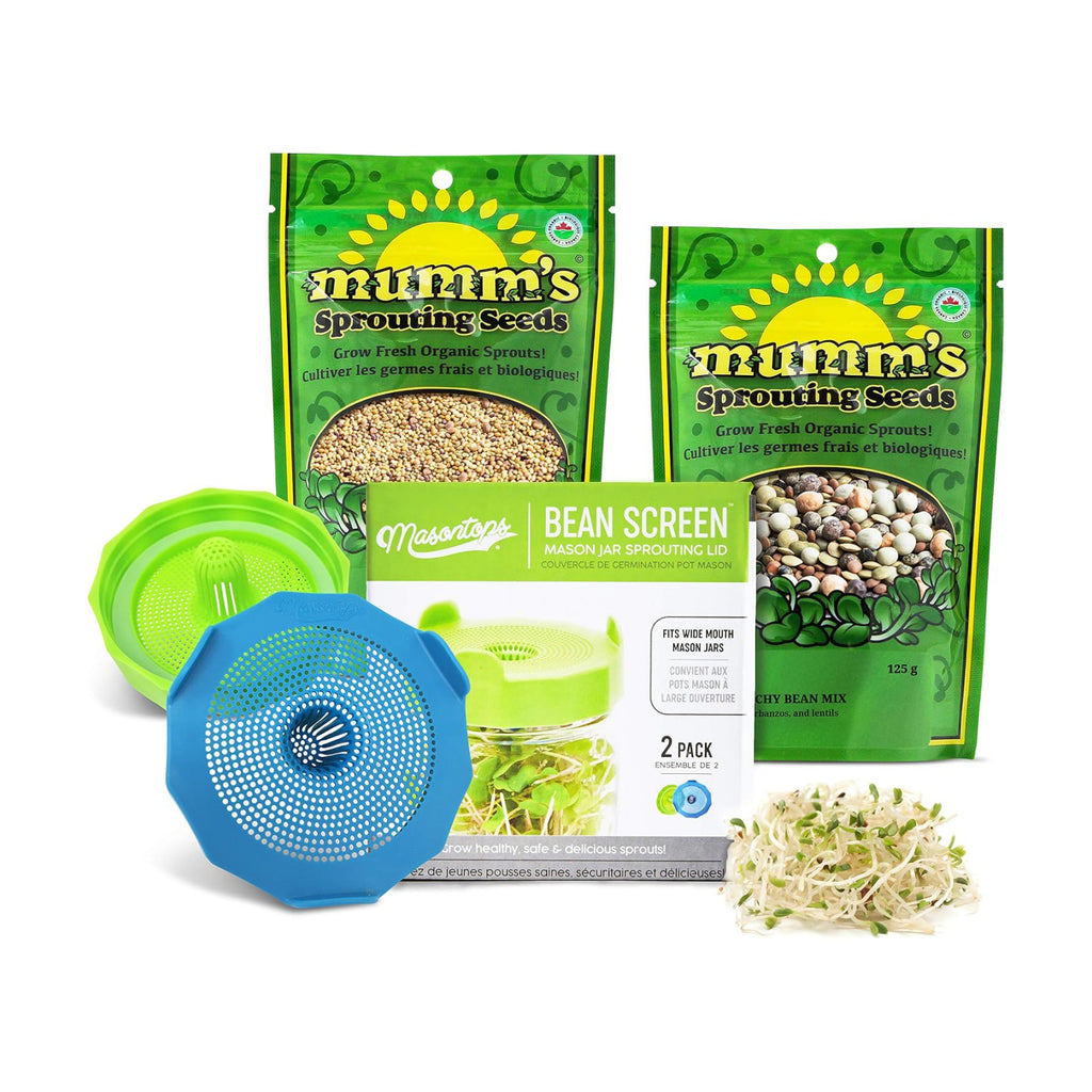 Masontops Bean Screen Sprouts Growing Kit - Sprouting Lids & Sprout Mixes Microgreens Growing Kit - Sprouting Kit Wide