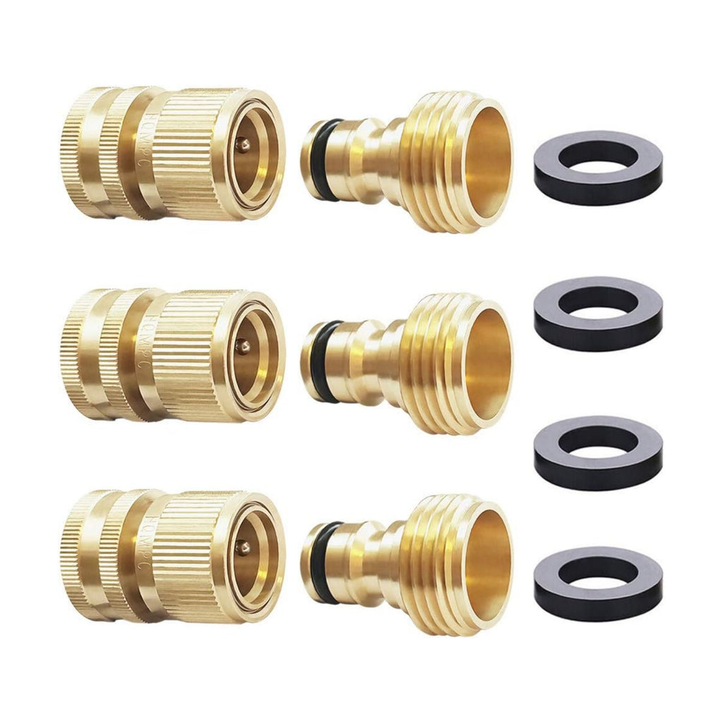 Garden Hose Quick Connect Solid Brass Quick Connector Garden Hose Fitting Water Hose Connectors 3/4 inch GHT (3 SETS)