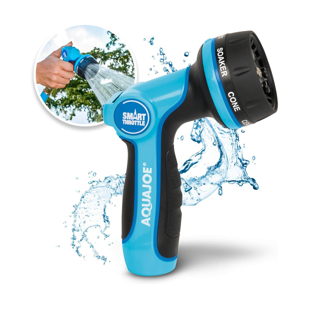 Aqua Joe AJHN102 Heavy-Duty Metal Multi-Function Hose Nozzle with Smart Throttle and 7 Sprayer Patterns