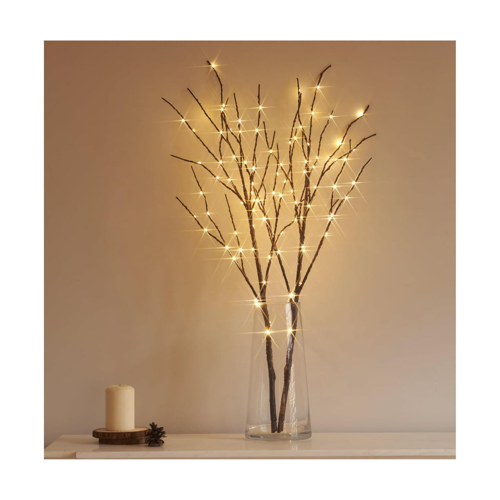 Hairui Lighted Brown Branches Battery Operated with Timer 32IN 100 LED Fairy Lights, Willow Branch Lights for Home Bedroom Fireplace Christmas Holiday Decoration Indoor Outdoor Use (Vase Excluded)