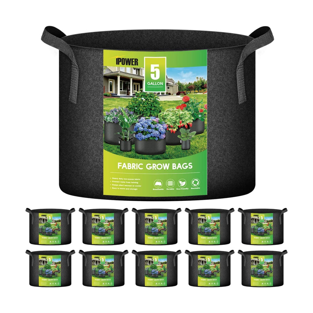 iPower 5 Gallon 10 Pack Grow Bags Nonwoven Fabric Pots Aeration Container with Strap Handles for Garden and Planting