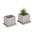 MyGift 5-Inch Square Gray Cement Plant Pot with Drainage, Small Flower Succulent Planters with Removable Saucer Trays