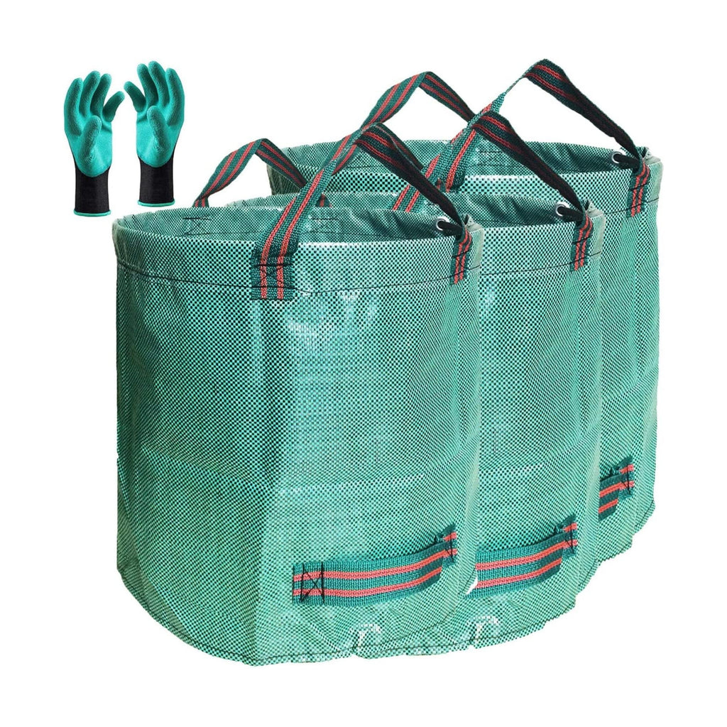 Standard 3-Pack 32 Gallon Lawn Garden Bags (D18,H30 inch) Yard Waste Bags with Gardening Gloves - Reusable Leaf