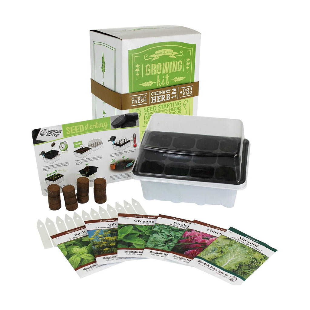 Mountain Valley Seed Co Culinary Indoor Herb Garden Starter Kit Basic Herb | Non-GMO Seeds 6 Varieties | Grow Cooking