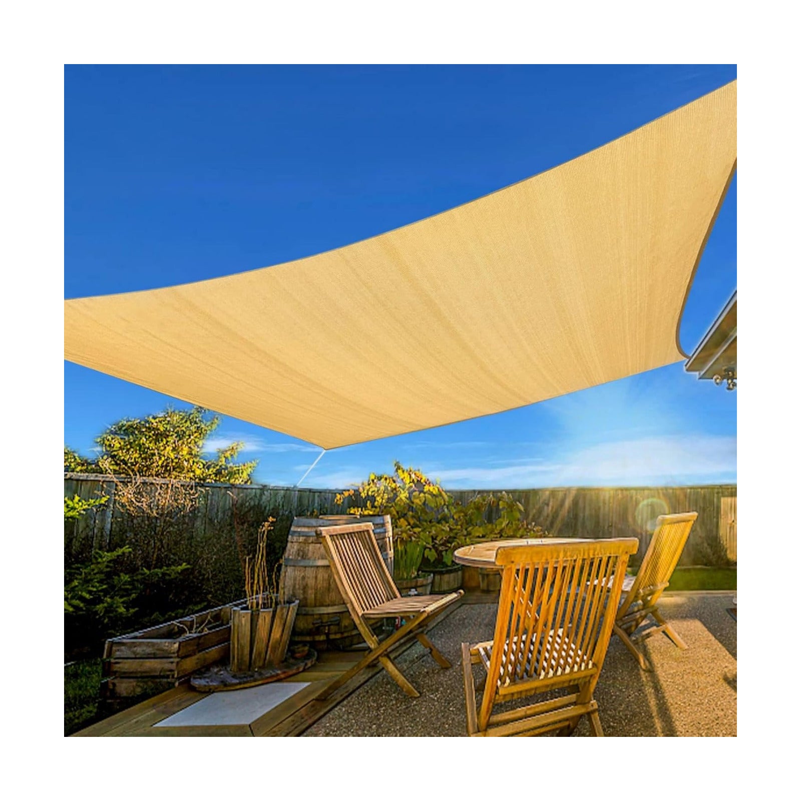 Sun Shade Sail, 12'X16' Sand Rectangle Curved Edged Commercial Grade 185GSM Permeable Outdoor Shade Cloth for Deck
