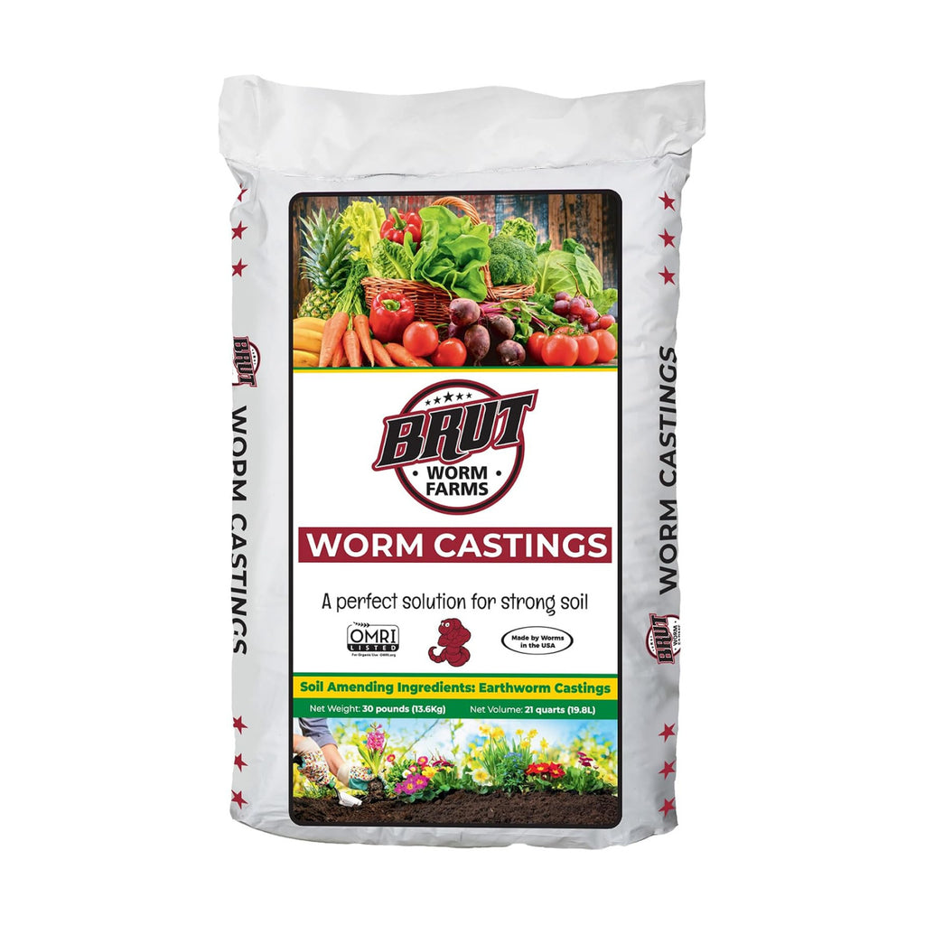 Brut Worm Farms Organic Worm Castings, Natural Fertilizer for Plants, 30 lb | Mineral-Rich Potting Mix Additive & Plant
