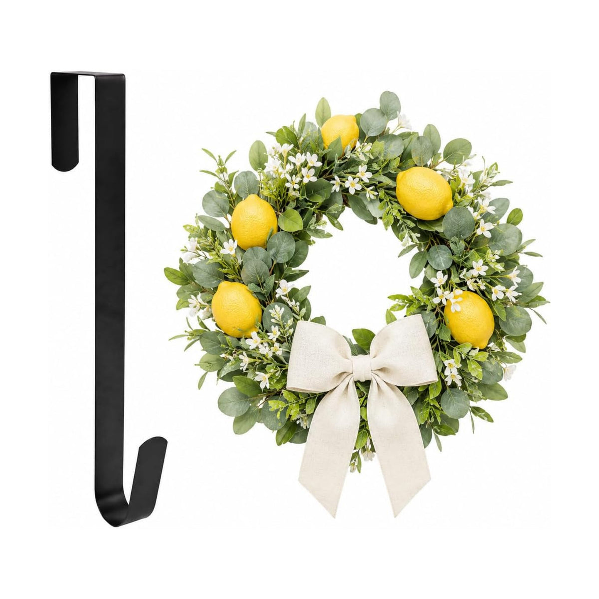 Sattiyrch 12" Front Door Wreath Hanger, Ultra Slim Metal Over Door Hook, Damage-Free Hanging for Seasonal & Year-Round Wreaths, Fits Most Doors, Black, 1 Pack