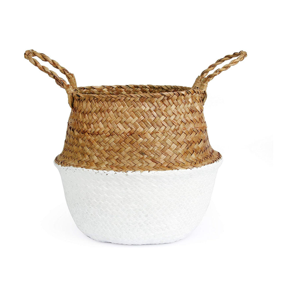 Woven Seagrass Belly Basket for Storage, Laundry, Picnic, Plant Pot Cover, and Grocery and Toy Storage (Medium, White)