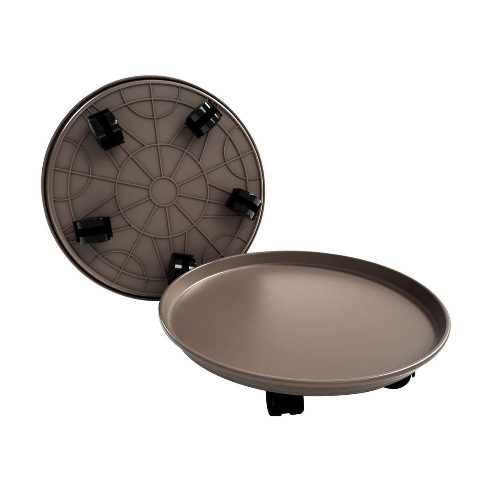 2 Pack 15.5" Brown Plant Caddy with Easy Moving Caster Wheels Round Movable Planter Dolly Trolley Tray Pallet Outdoor