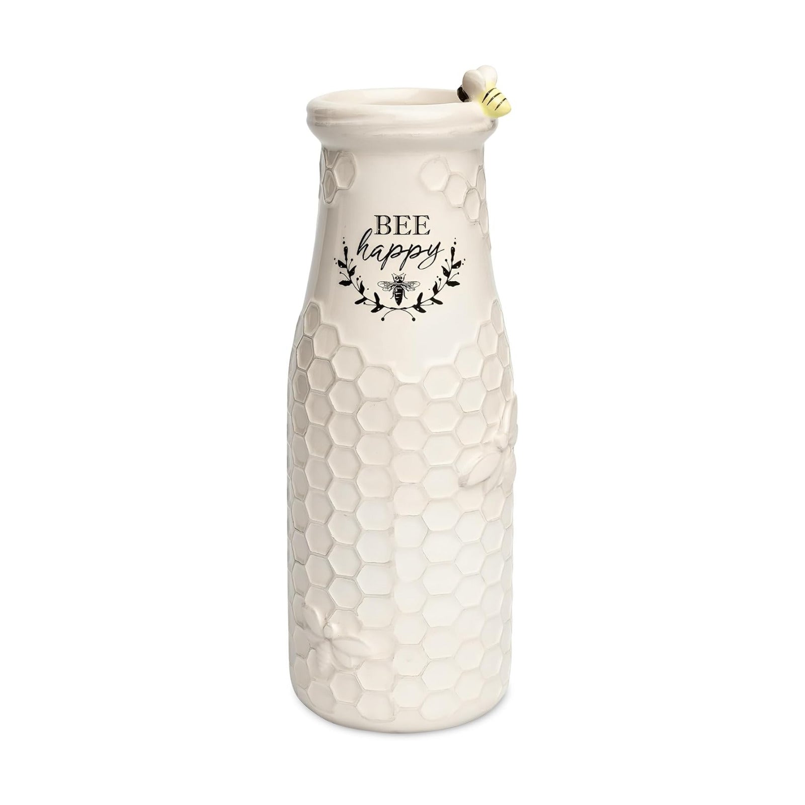 Young's Inc Ceramic Bee Flower Vase, Rustic Farmhouse Honey Bee Vase for Fresh & Faux Flowers, Bee Happy Floral