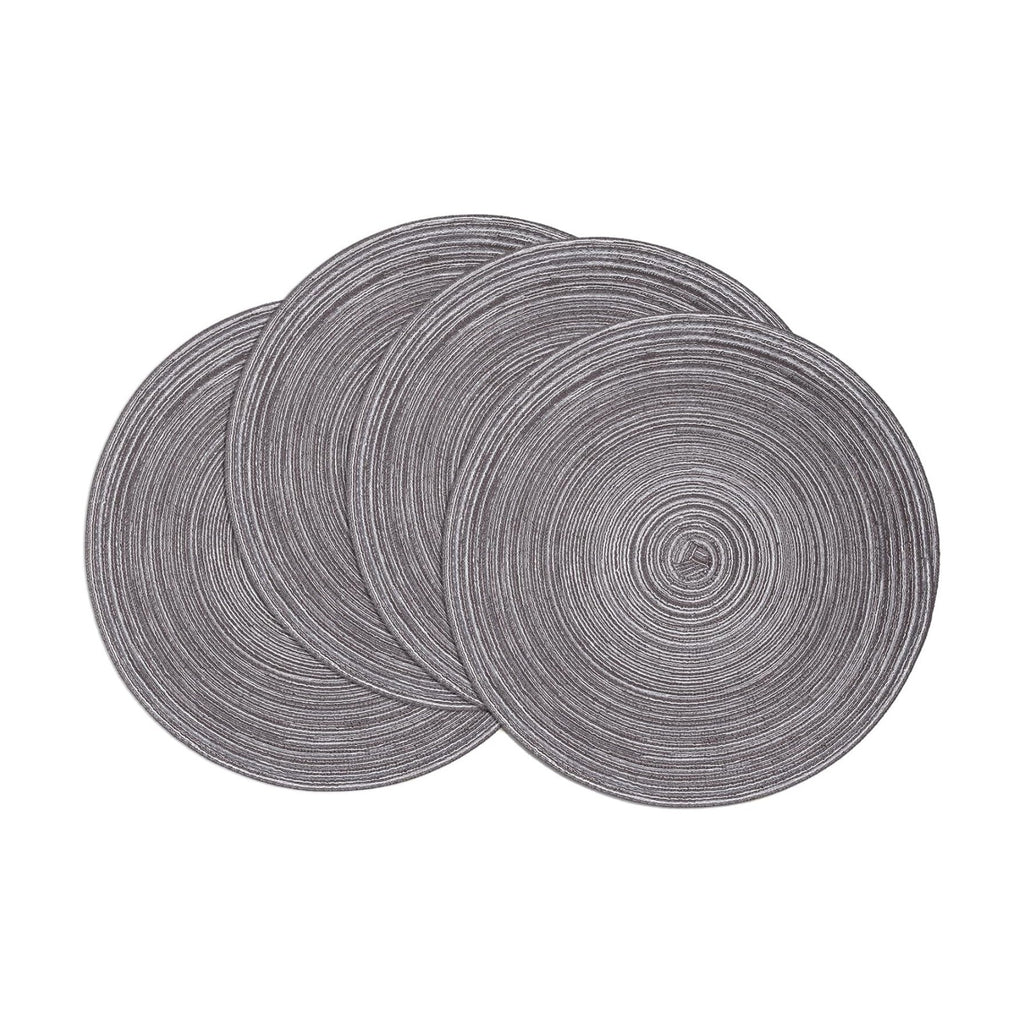 SHACOS Round Placemats Set of 4 Round Braided Placemats 15 inch Cotton Polyester Woven Table Placemats for Dining Table Holiday Party (Black Gray, 4)