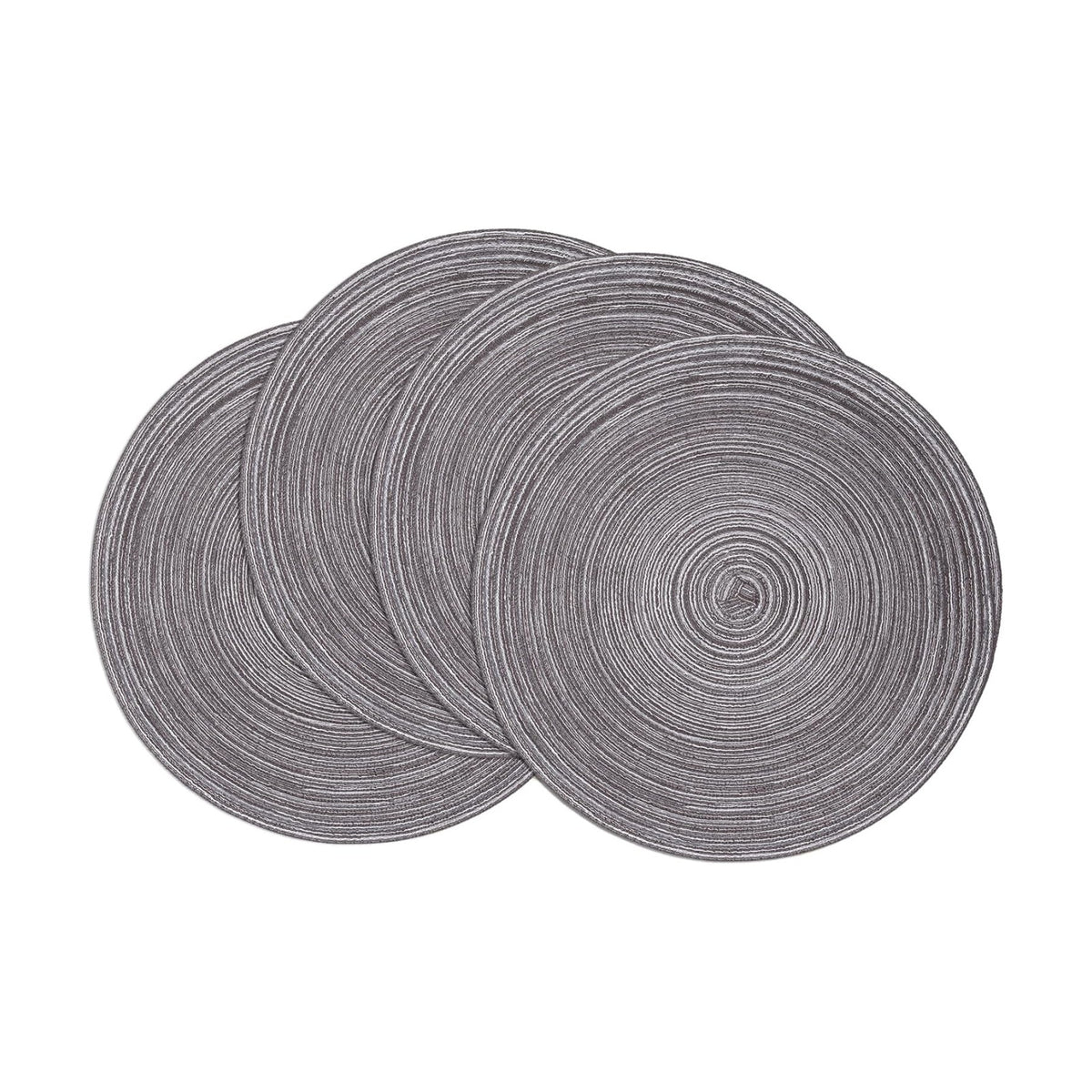 SHACOS Round Placemats Set of 4 Round Braided Placemats 15 inch Cotton Polyester Woven Table Placemats for Dining Table Holiday Party (Black Gray, 4)