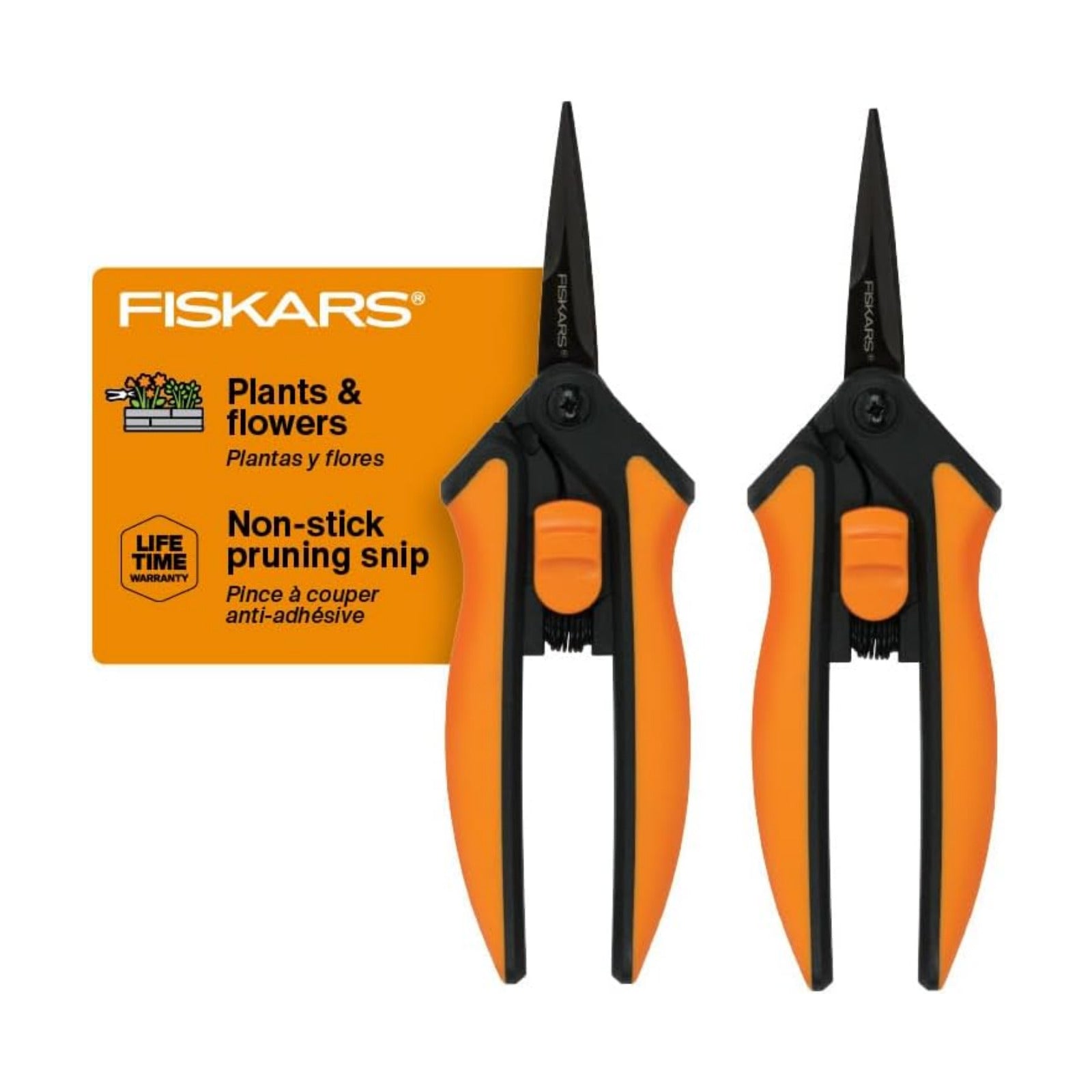 Fiskars 6" Non-Stick Pruning Snips, Resin-Resistant Garden Scissors, 2-Pack | Garden Shears for Weeds, Flower Buds &