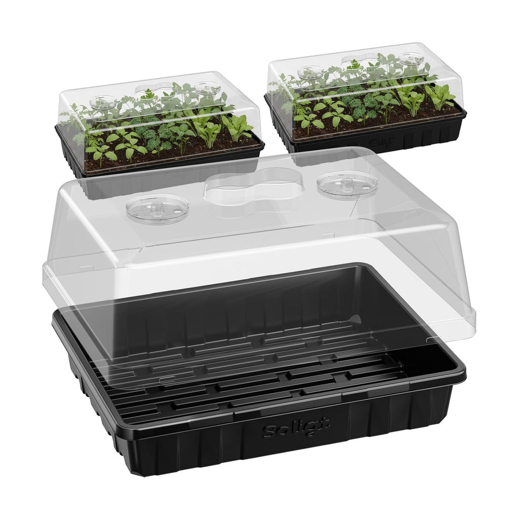 SOLIGT Thick Plastic 3-Set Strong Seed Starter Trays with 5" Humidity Domes | for Seed Starting, Germination, Seedling