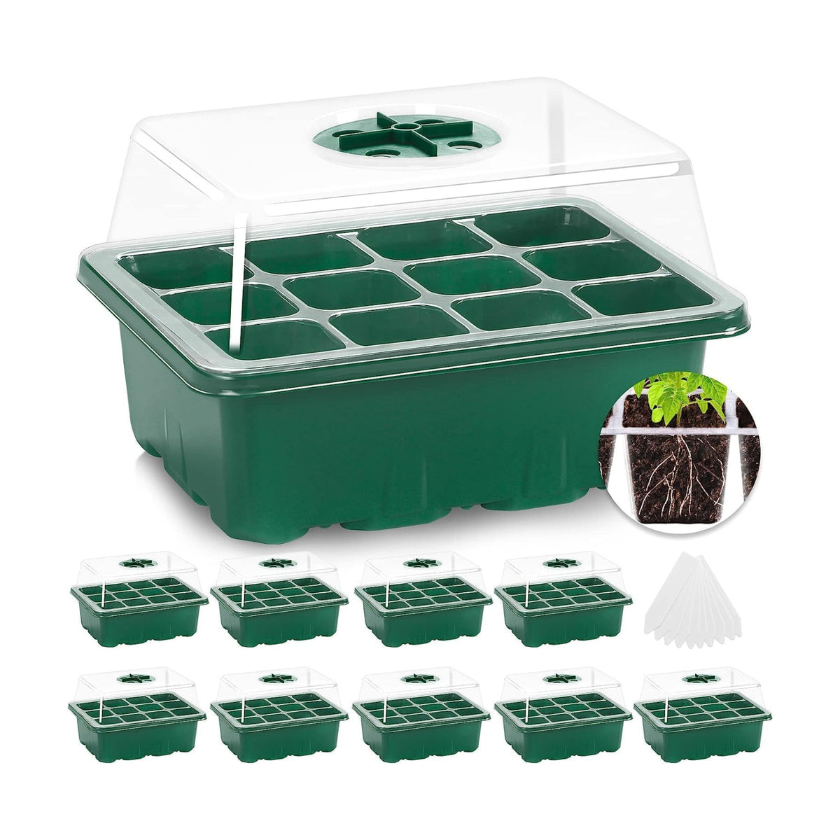 MIXC 10 Pack Seed Starter Tray, 120Cell Stater Kit with Humidity Dome Green