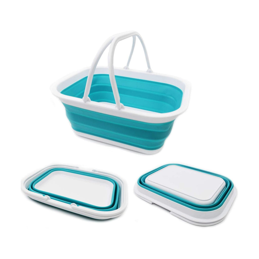 SAMMART 15.5L (4.1 Gallon) Collapsible Tub with Handle - Portable Outdoor Picnic Basket/Crate - Foldable Shopping Bag