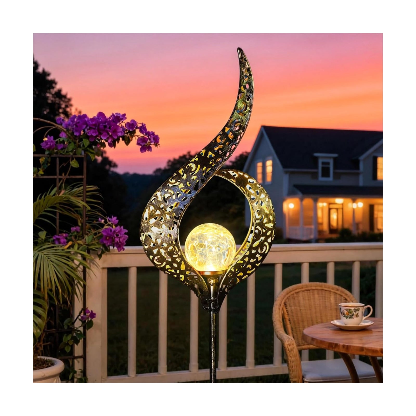 Outdoor Garden Gifts Solar Lights Stake Waterproof, Mothers Day Gifts Mom, Crackle Glass Metal Flower LED Yard Art