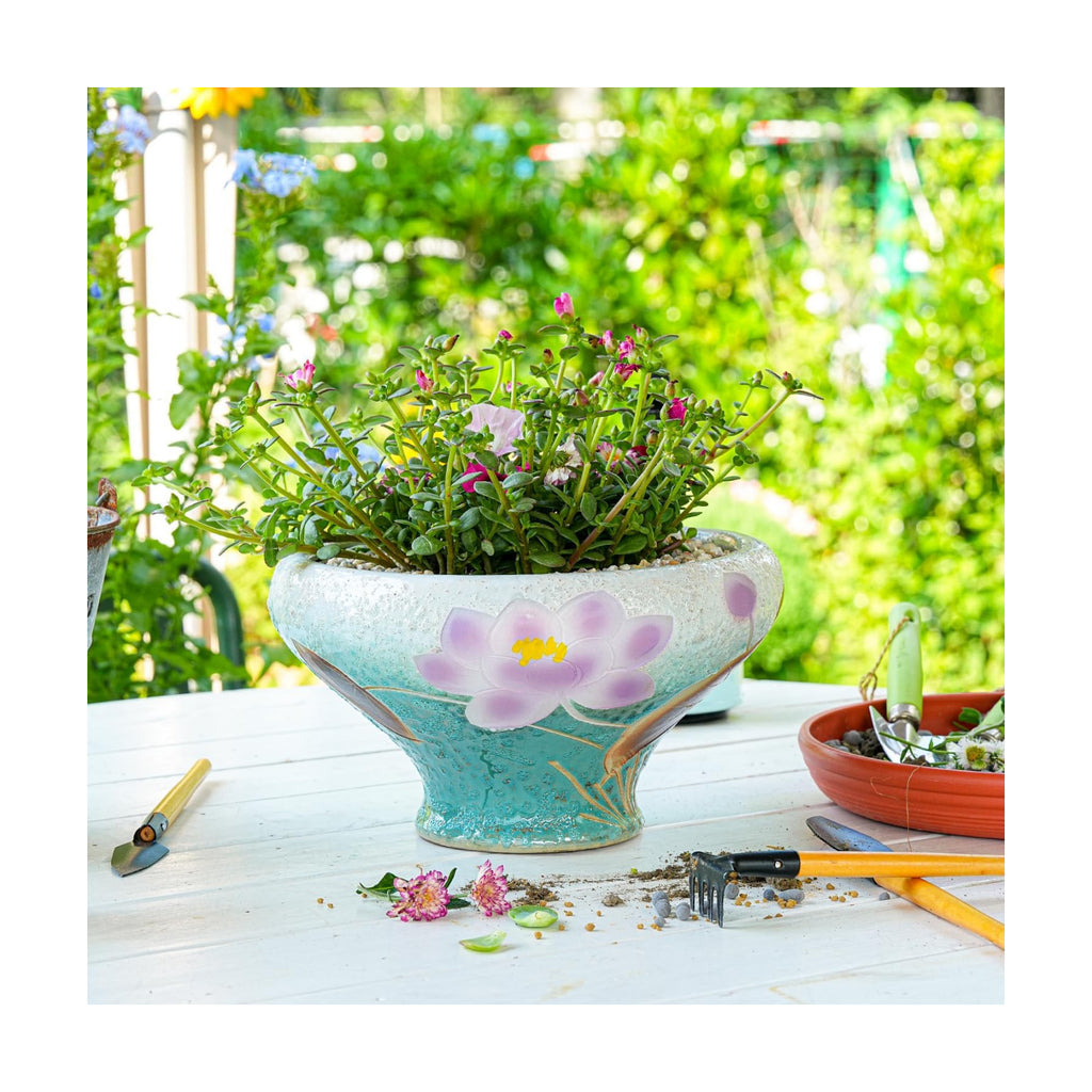 Sungmor 9.6 Inch Large Succulent Plant Pots, Pretty Hand Painted Ceramic Planter with Drainage, Indoor Outdoor Cactus