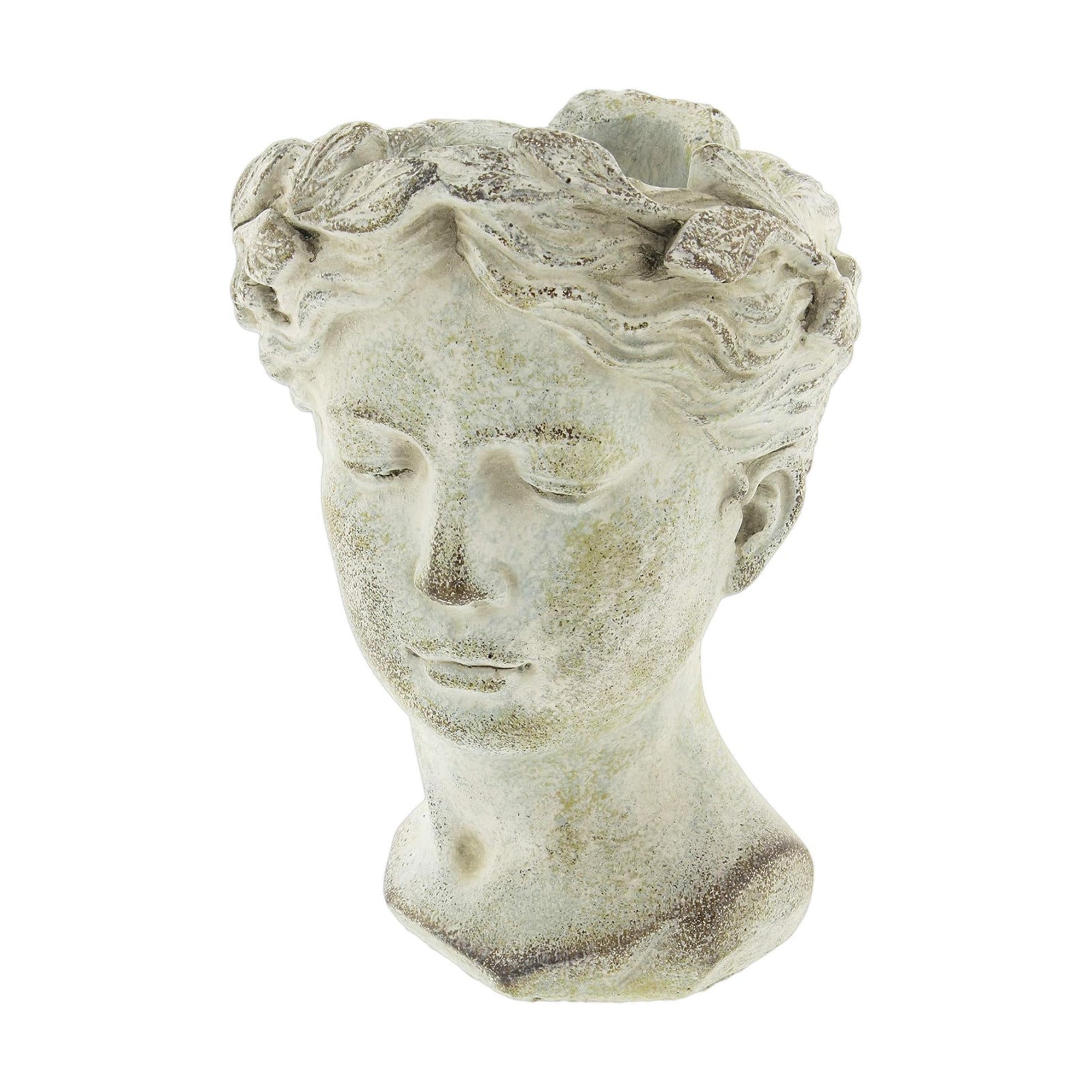 Greek/Roman Style Female Statue Head Cement Planter (Style 1) | Beautiful Woman's Head Pot for Indoor Home Decor or