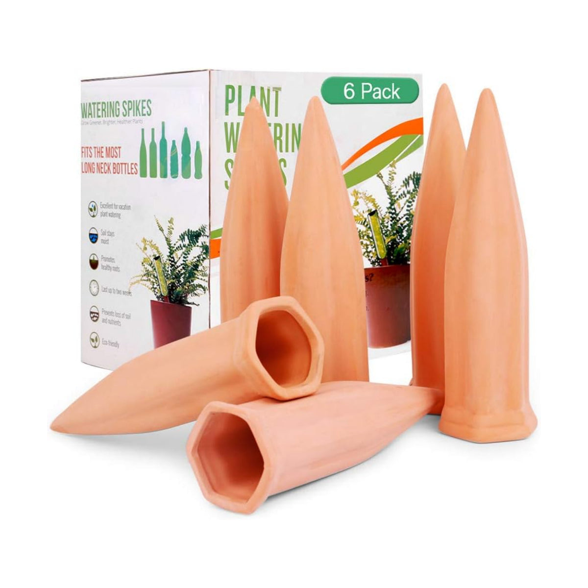 REMIAWY Plant Watering Stakes 6 Pack Automatic Plant Waterers for Vacations, Terracotta Self Watering Spikes for Wine Bottles Indoor & Outdoor Plants