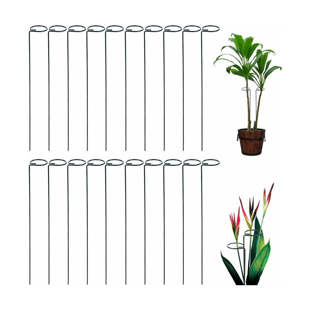 Plant Support Stakes, 20 Pack 24 Inch Metal Rings for Flower Stems | Green powder-coated hoops cradle top-heavy blooms