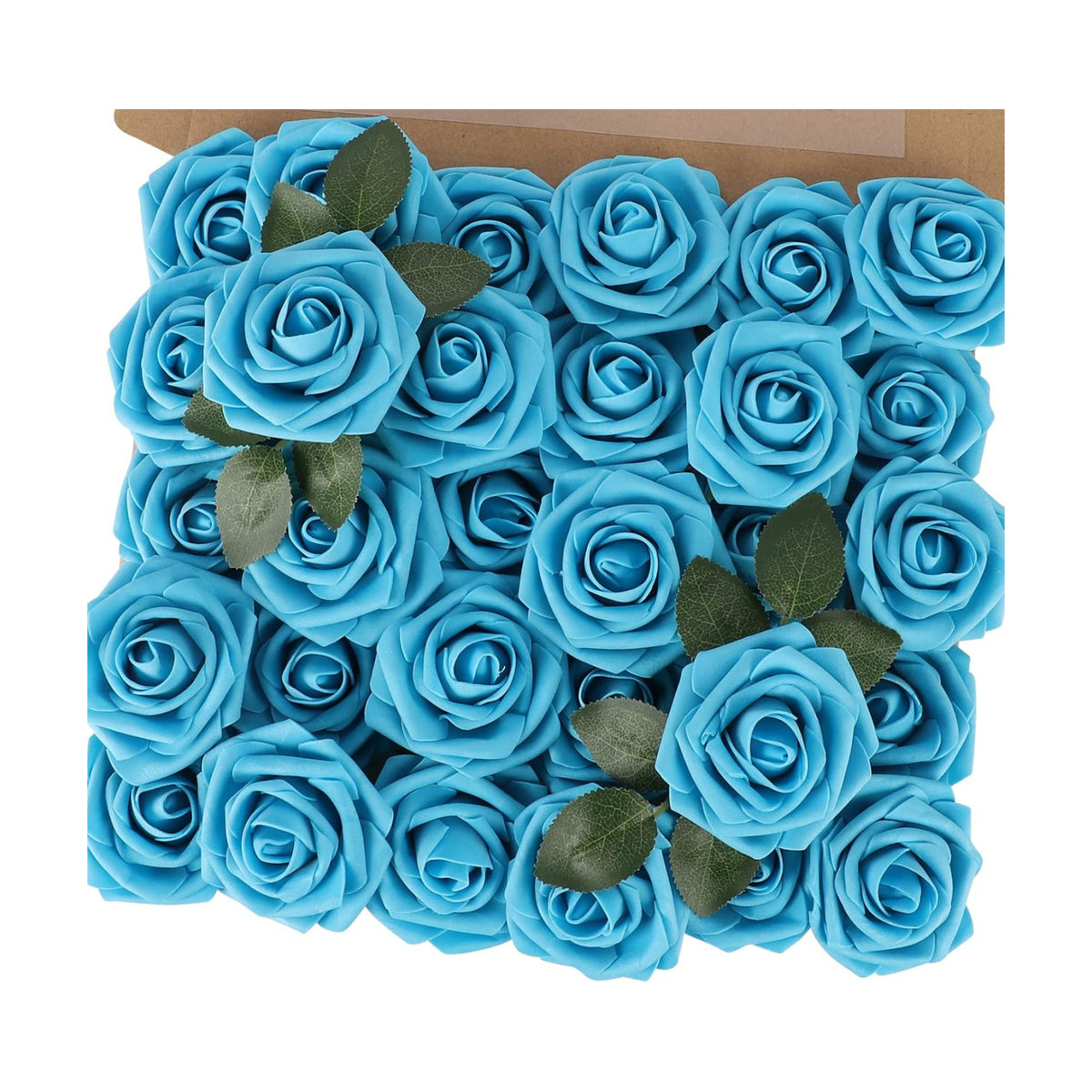 30PCS Dark Teal Blue Artificial Roses with Stems, Real Touch Foam Flowers