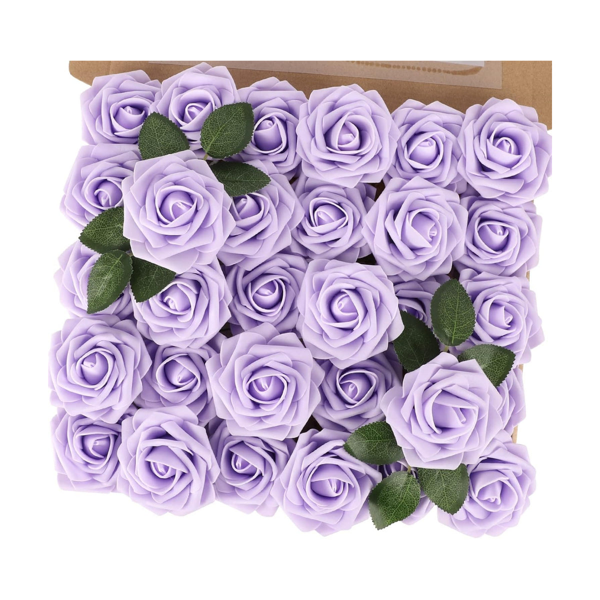 MACTING 30PCS Lavender Artificial Roses with Stems, Real Touch Foam Flowers