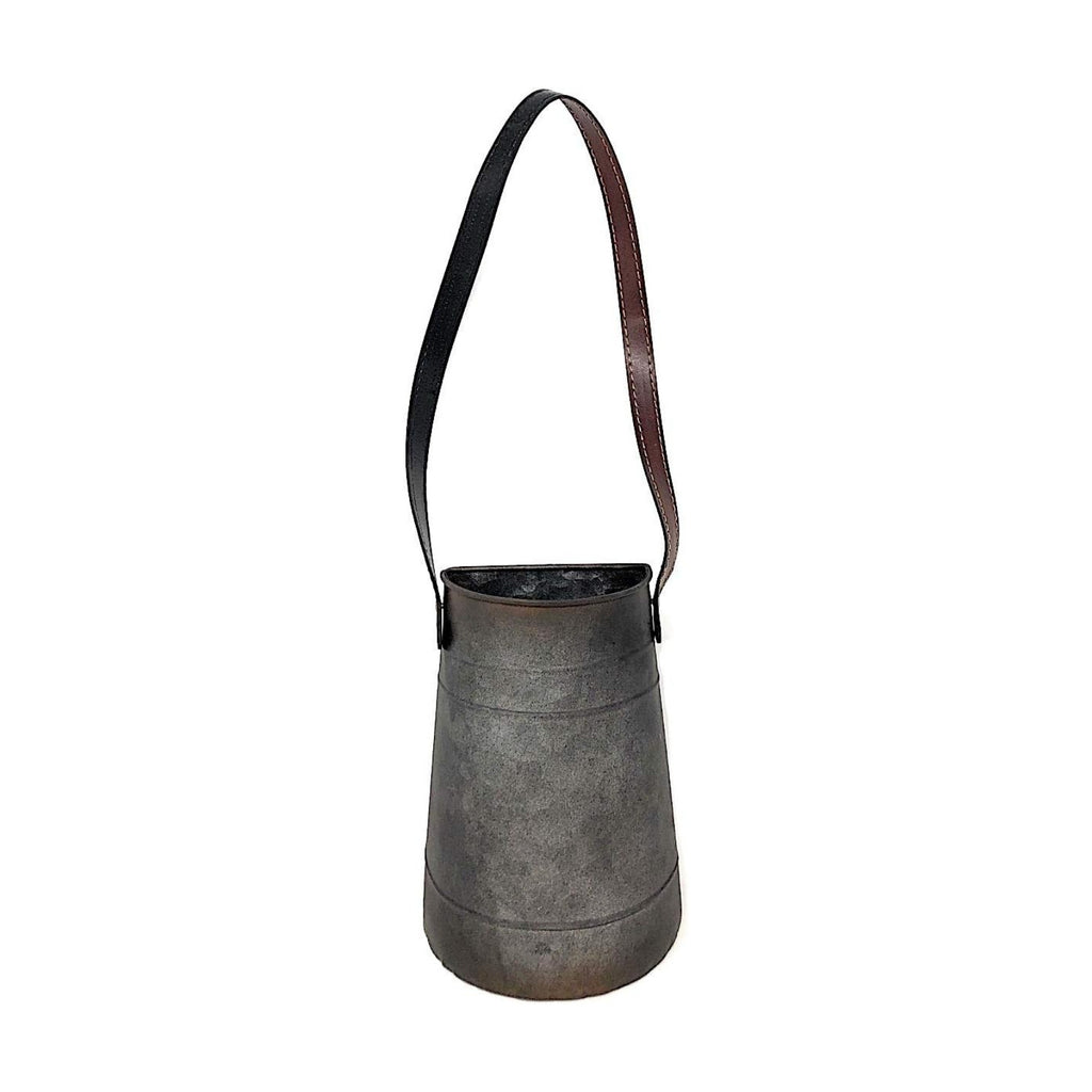 DNS Wall Planter Rustic Metal Half Bucket with Faux Leather Strap Hanging Decorative Flowers Succulent Cactus Indoor